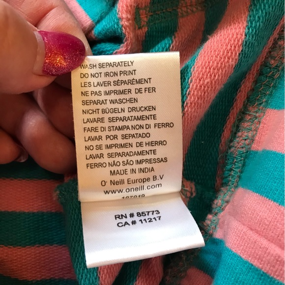O’Neill pink blue stripe graffiti hoodie Size L - Picture 9 of 12